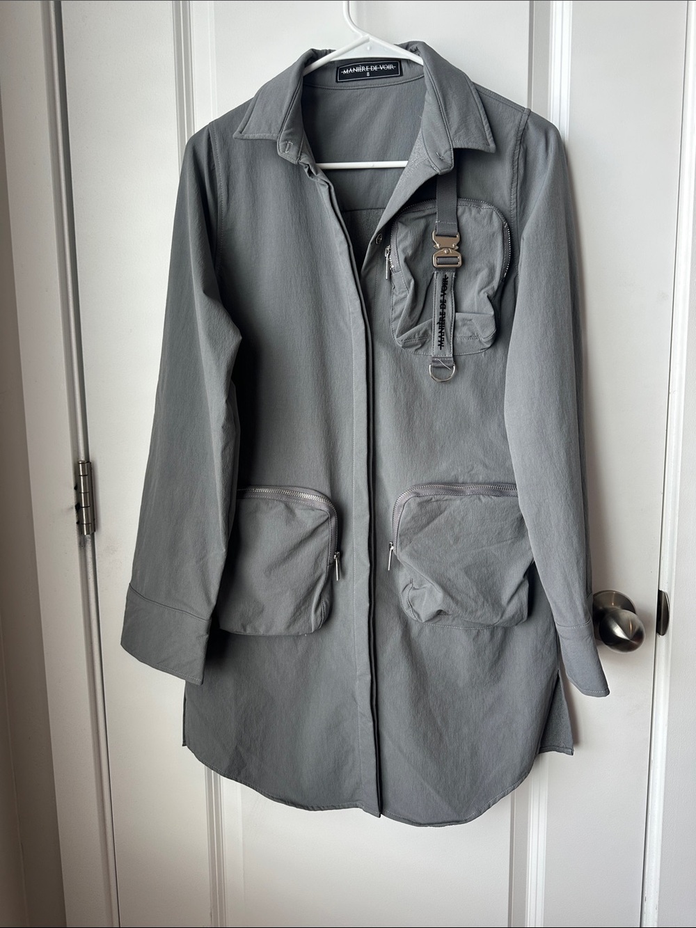 Maniere de Voir Slate Gray Utility Shirt Dress with Front Pockets